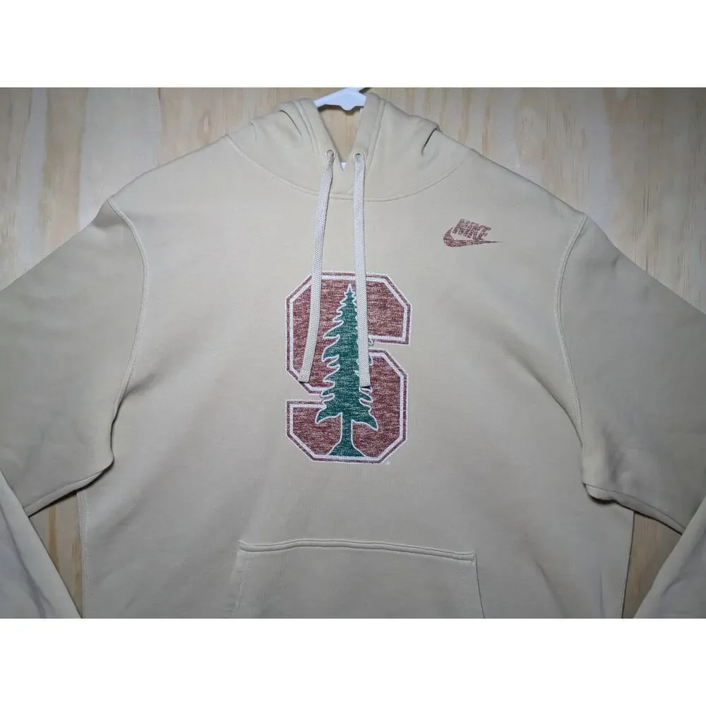 Nike Men's Large Stanford Cardinal Pullover Hoodie Cream Beige Sweatshirt Logo
